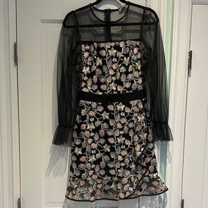 Elegant Black Floral Mesh Dress